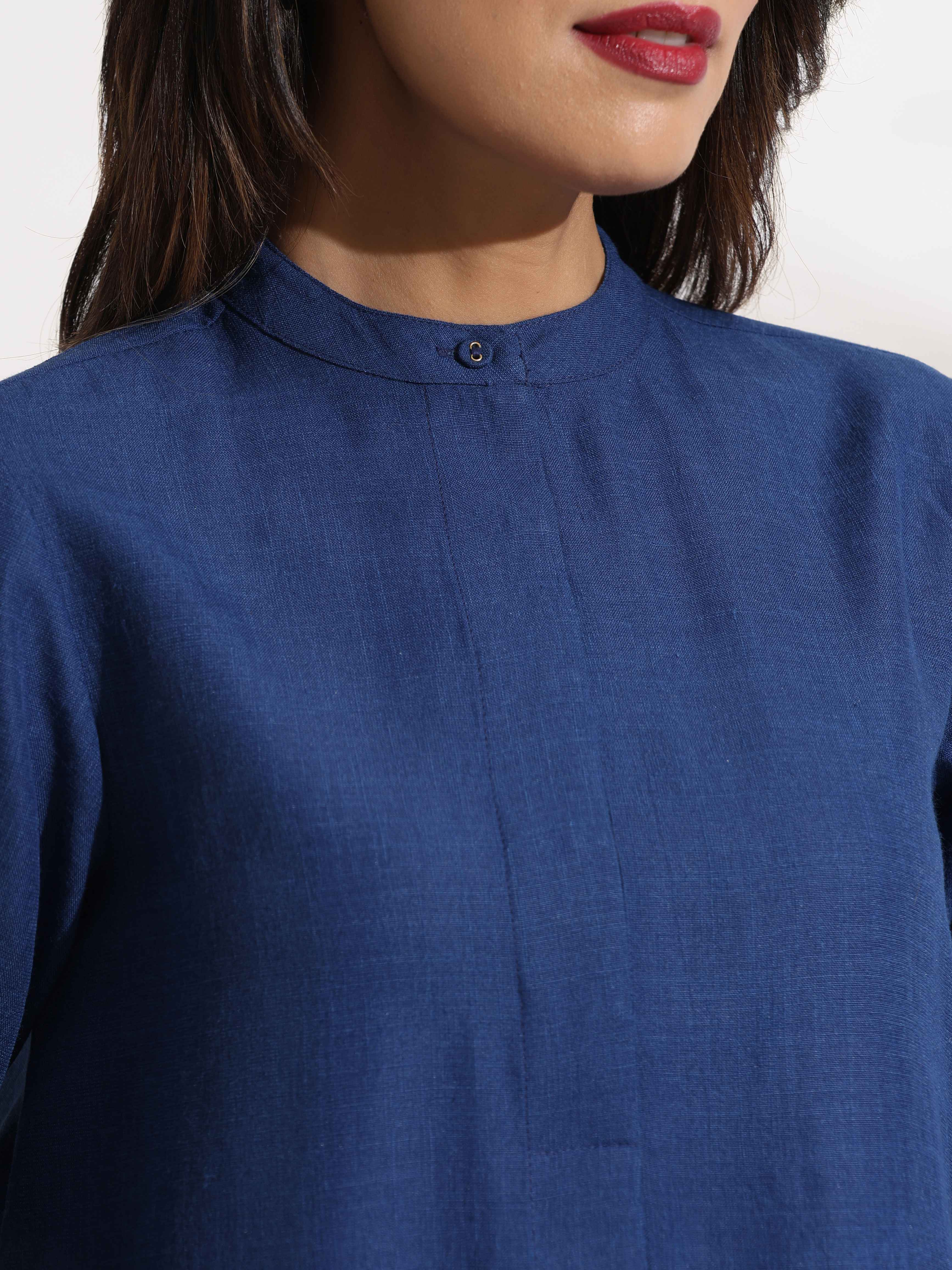 trueBrowns Blue Slub Kurta Set - Distacart