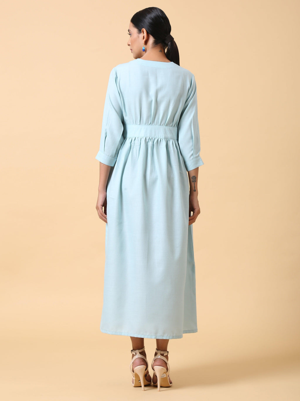 trueBrowns Cotton Linen Light Blue Wrap Dress - Distacart