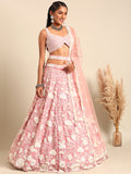 House of Panchhi Rose Gold Chinon Sequins And Zarkan Embroidery Lehenga Choli & Dupatta