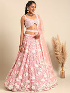 House of Panchhi Rose Gold Chinon Sequins And Zarkan Embroidery Lehenga Choli & Dupatta