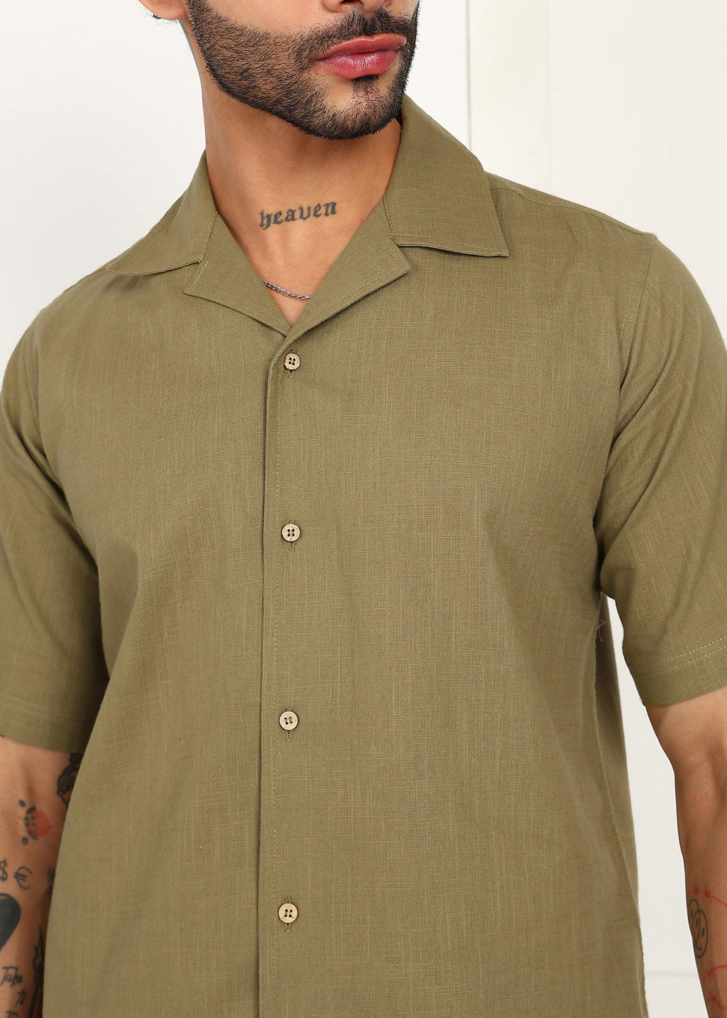 Fabmade Olive Breeze Linen Shirt