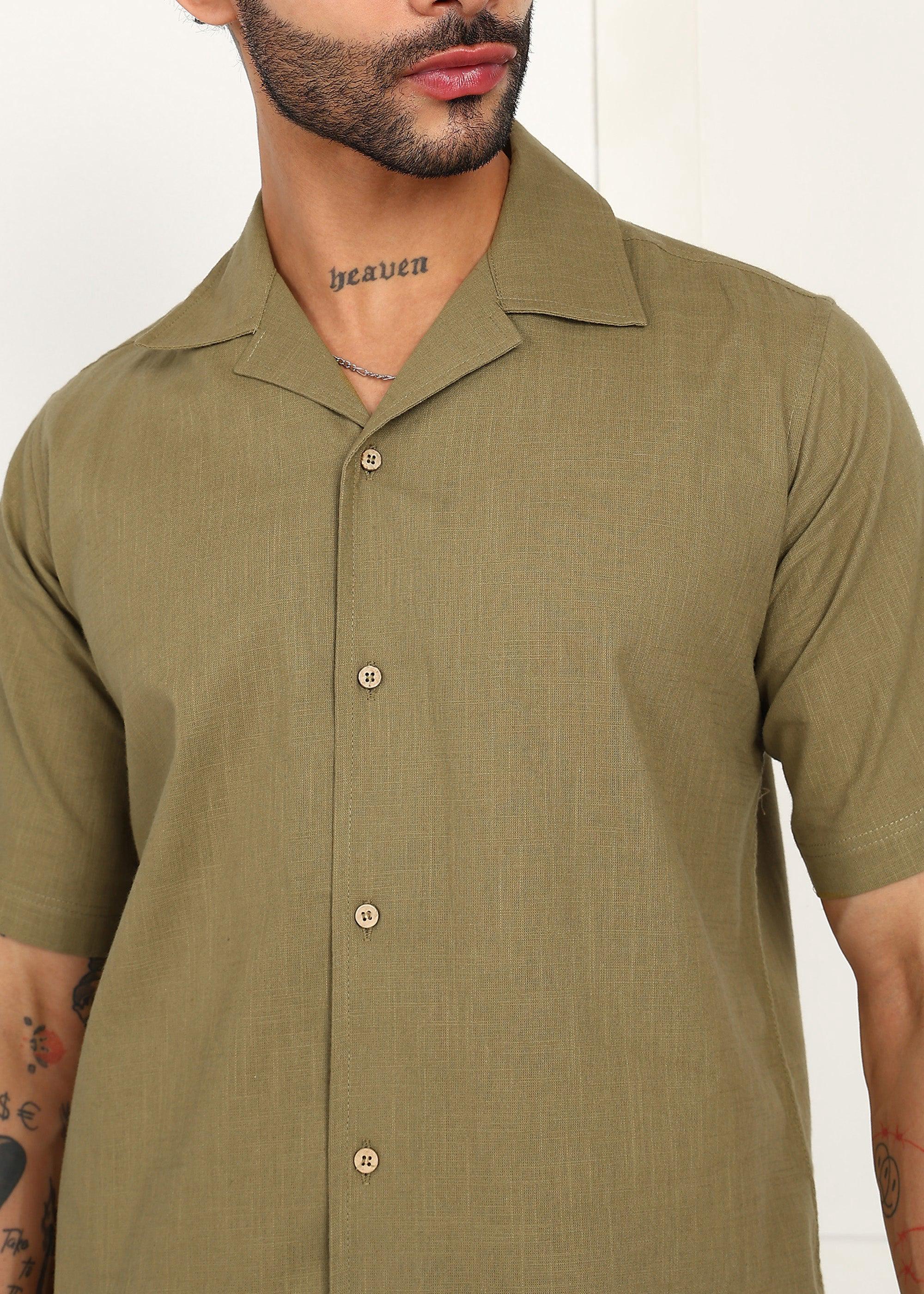 Fabmade Olive Breeze Linen Shirt