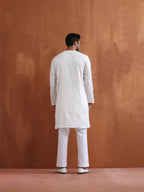 trueBrowns Men's Ivory Sequin Chanderi Kurta