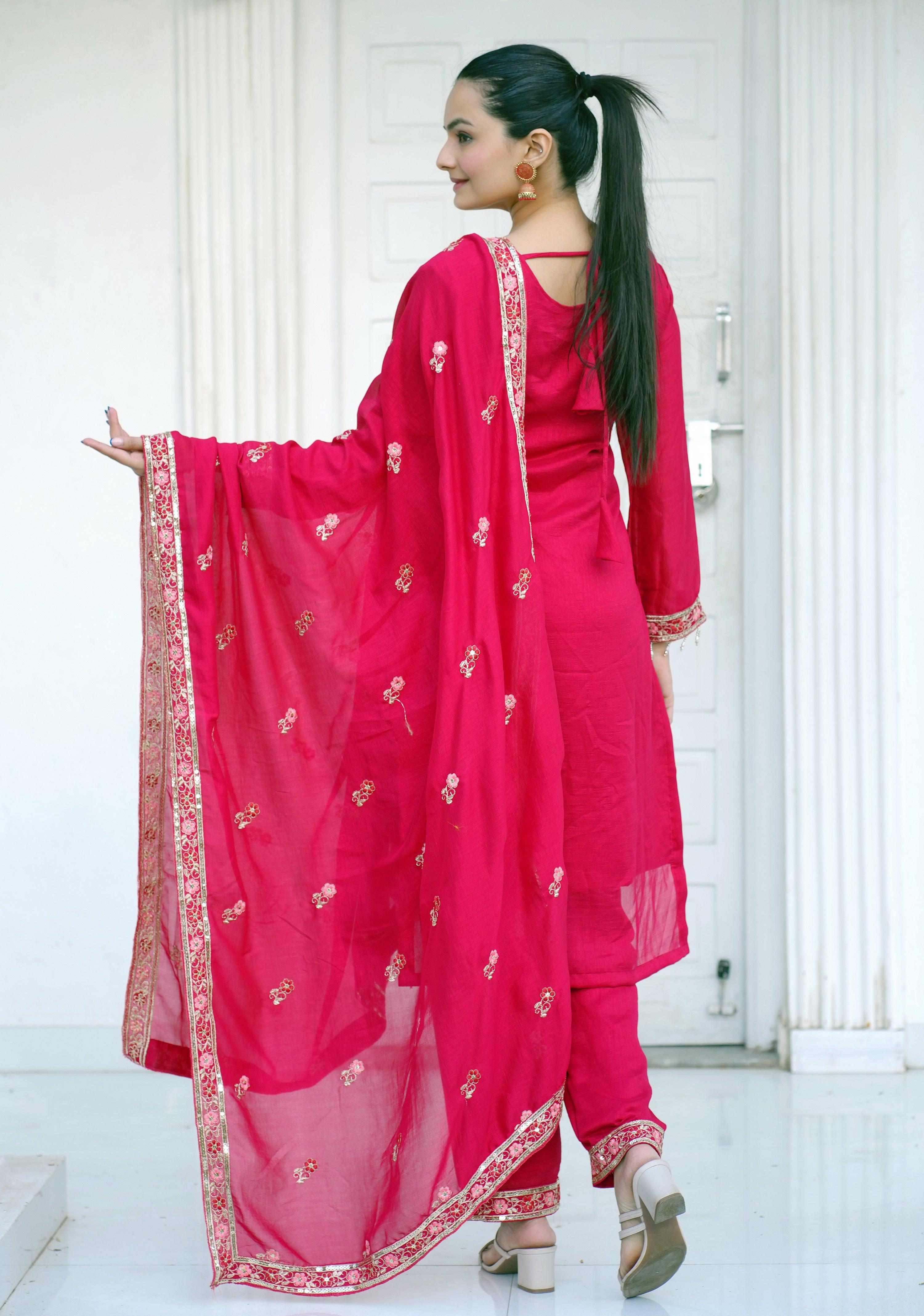 Yash Enterprise Pink Vichitra Silk Party Wear Embroidery Suit Set - Distacart