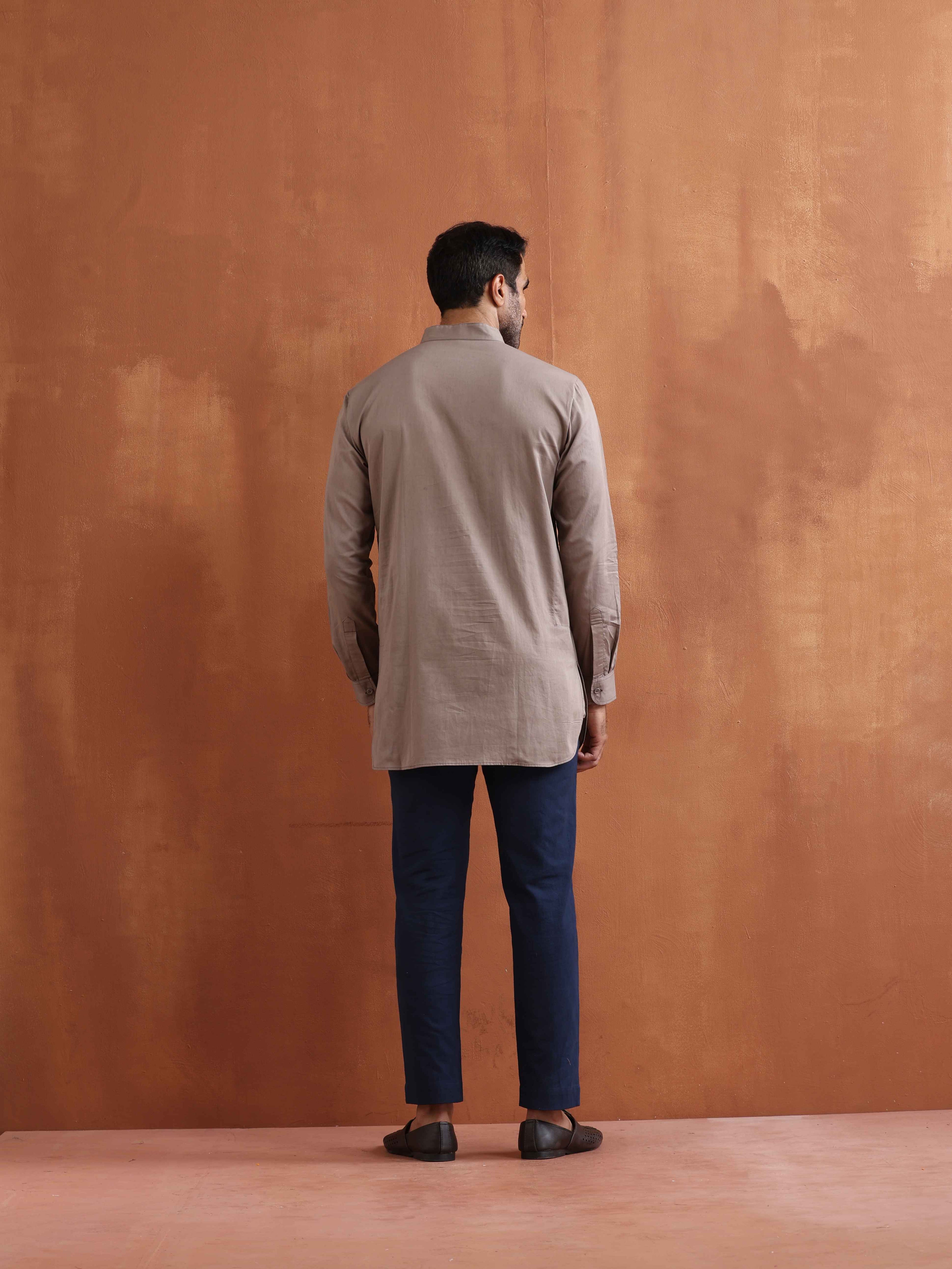 trueBrowns Men's Beige Cotton Short Kurta
