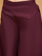 InWeave Women's Wine Solid Short Kurta Palazzo Set