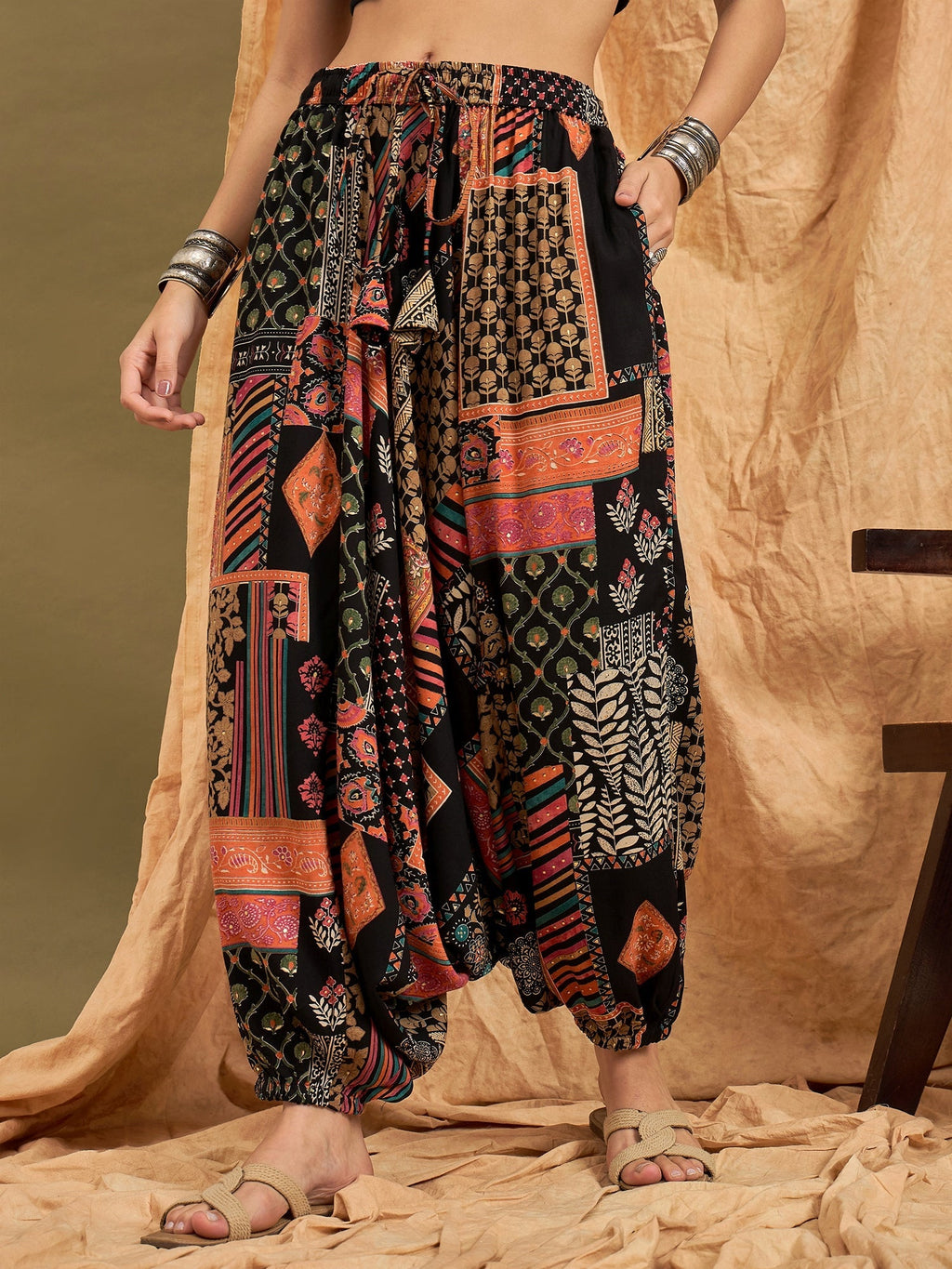 InWeave Black Multi Ethnic Harem Pant