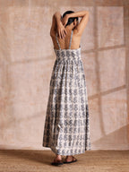 trueBrowns Grey Dabu Buta Print Cotton Sleeveless Dress - Distacart