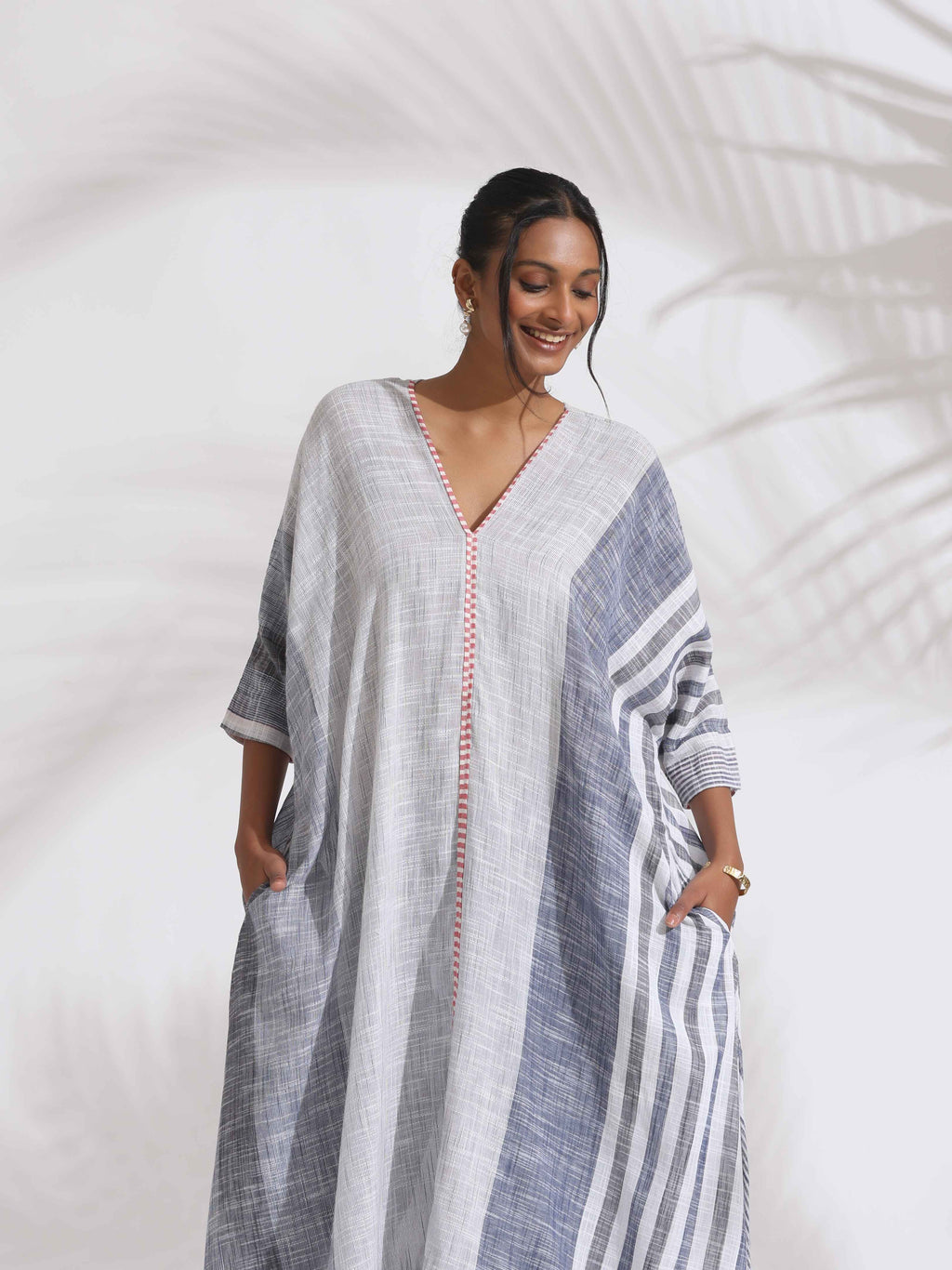 trueBrowns Off-White Cotton Multi Stripe Flared Kurta Set - Distacart