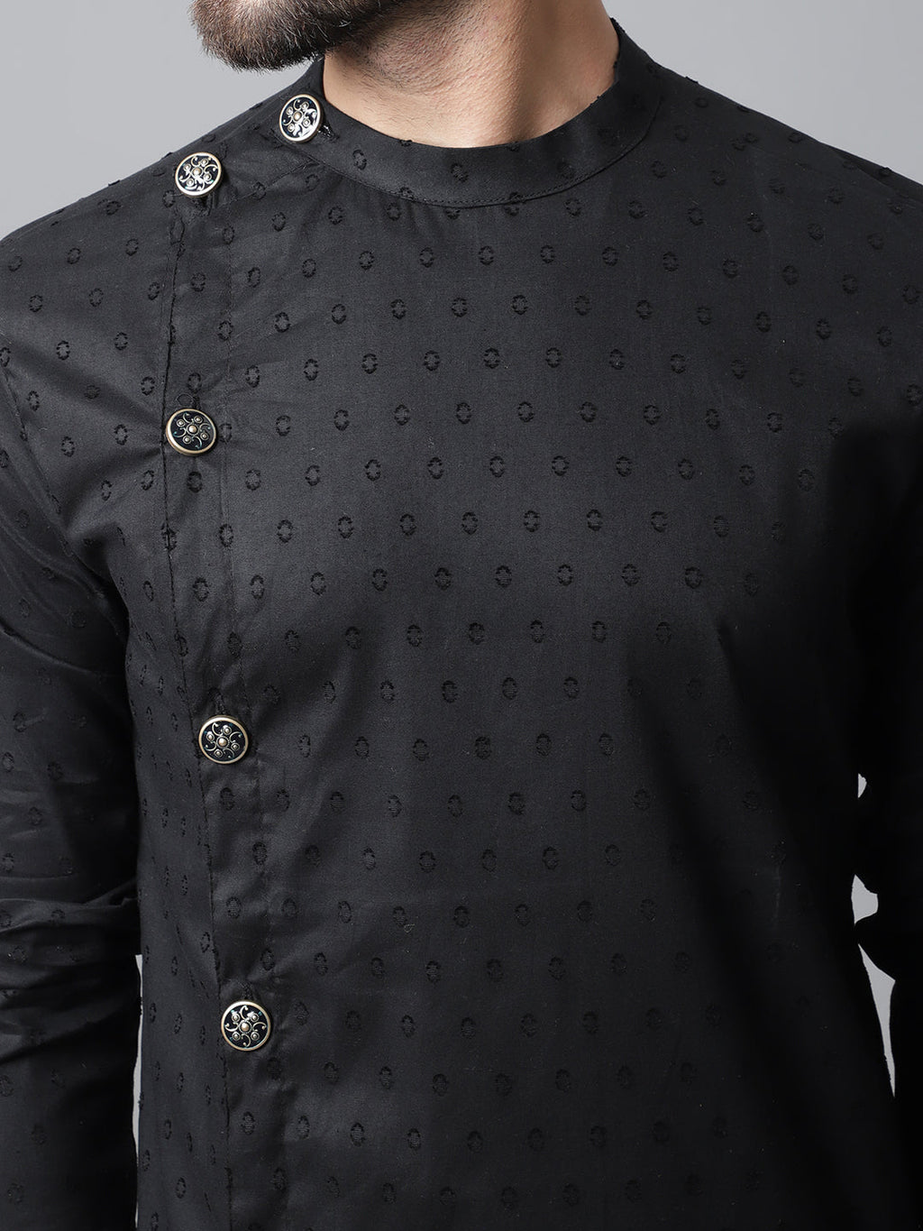 Even Apparels Black Sherwani Kurta With Asymetrical Cut