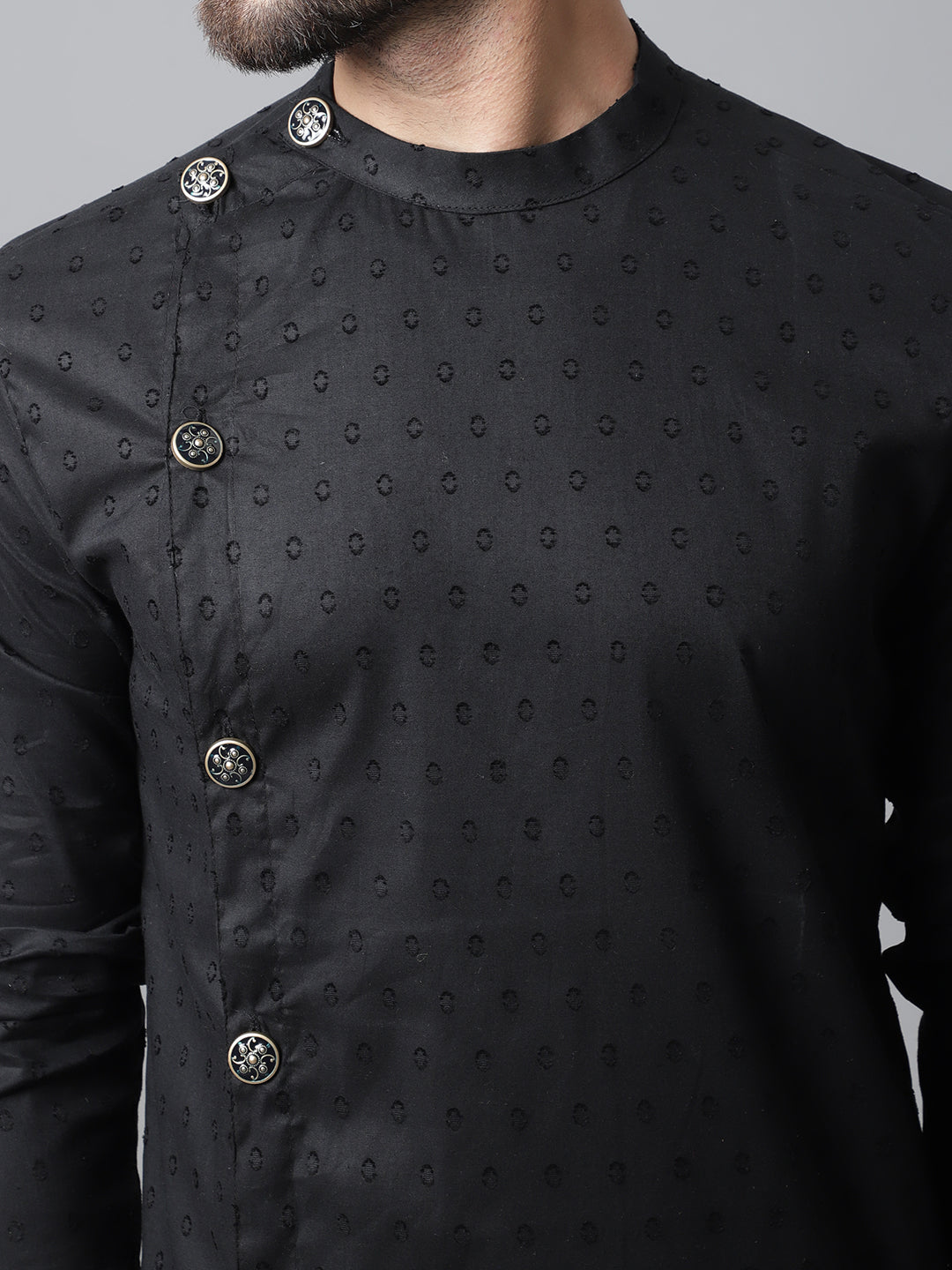 Even Apparels Black Sherwani Kurta With Asymetrical Cut