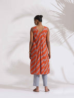 trueBrowns Orange Cotton Print Sleeveless Kurta Set - Distacart