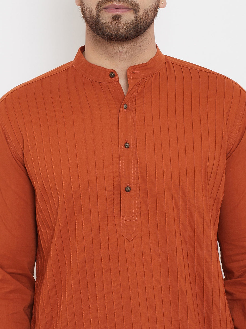 Even Apparels Rust Pure Cotton Kurta With Band Collar - Distacart