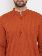 Even Apparels Rust Pure Cotton Kurta With Band Collar - Distacart