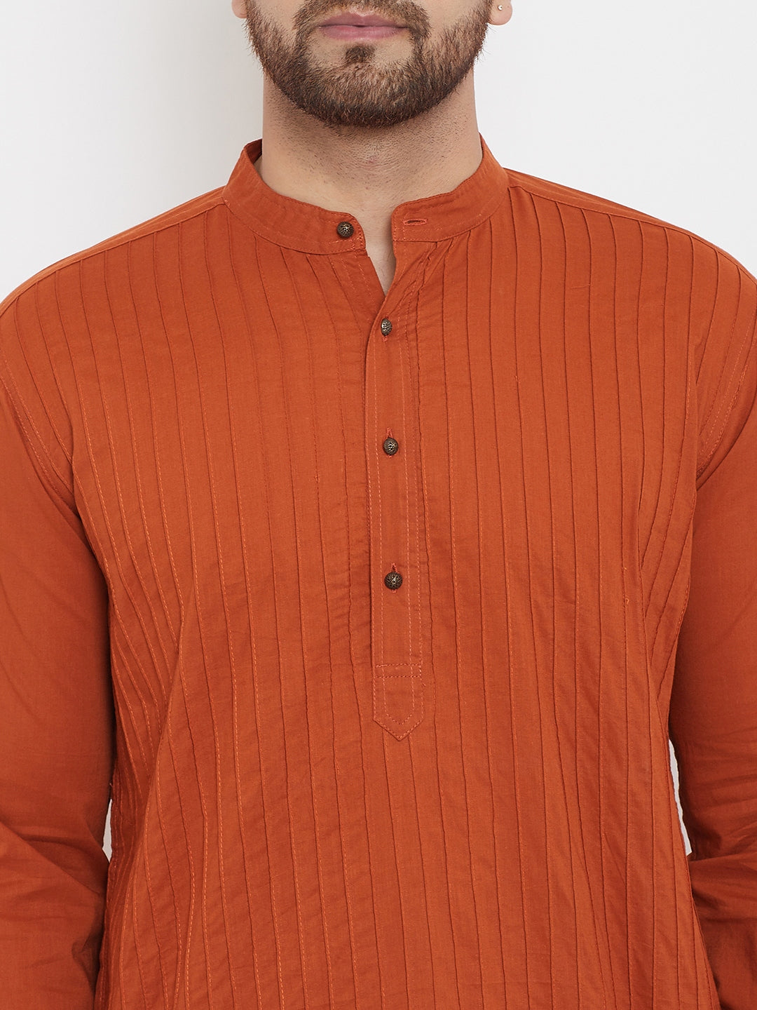 Even Apparels Rust Pure Cotton Kurta With Band Collar - Distacart
