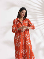 trueBrowns Orange Cotton Print Shirt Dress - Distacart