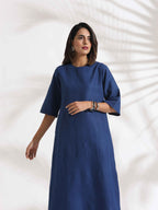 trueBrowns Blue Slub Dress - Distacart
