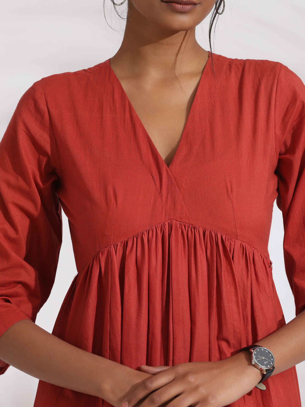 trueBrowns Red Cotton Print Flared Kurta Set - Distacart