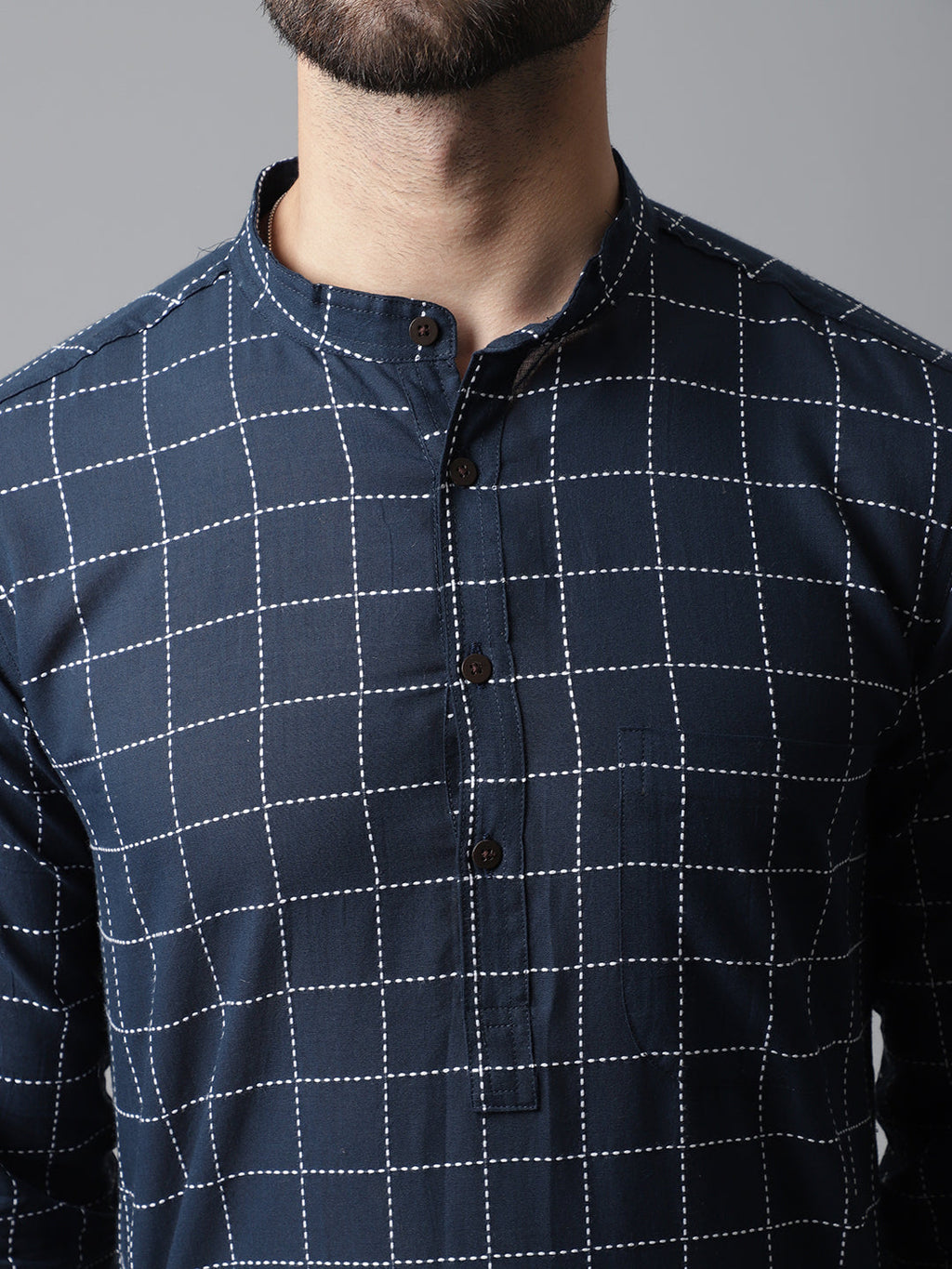 Even Apparels Blue Solid Kurta With Band Collar - Distacart