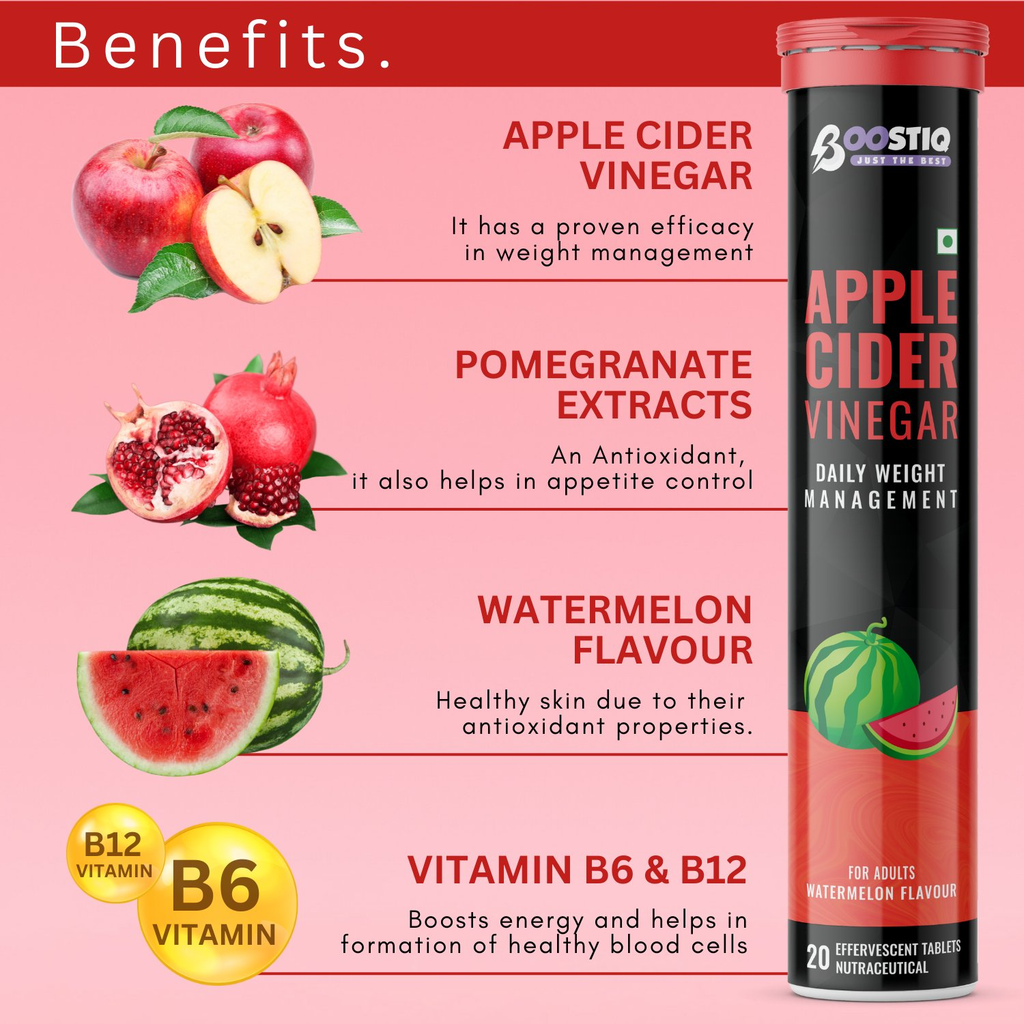 BOOSTIQ Apple Cider Vinegar Effervescent Tablets - Watermelon Flavour
