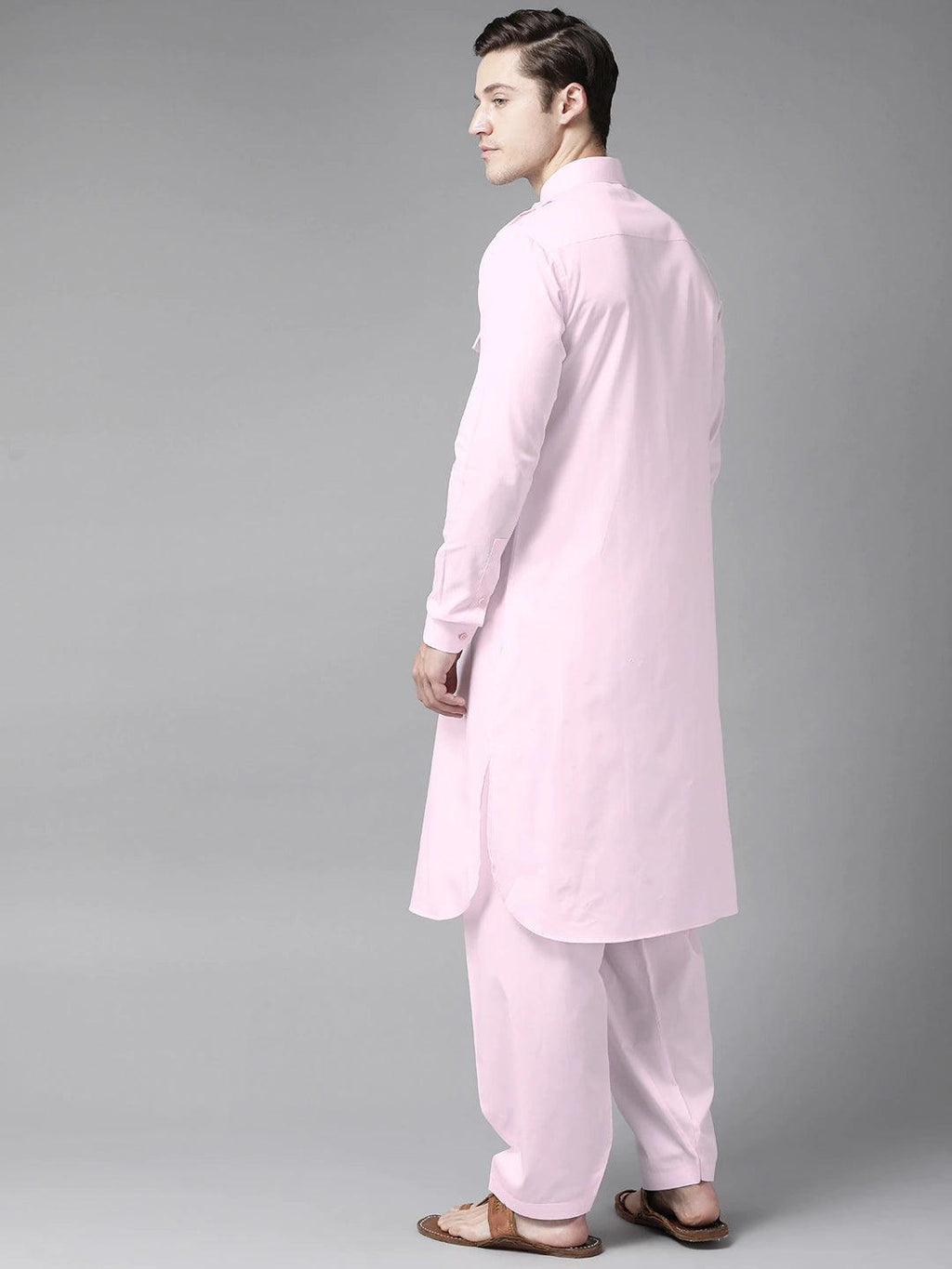Fabmade Men Pink Pathani Kurta