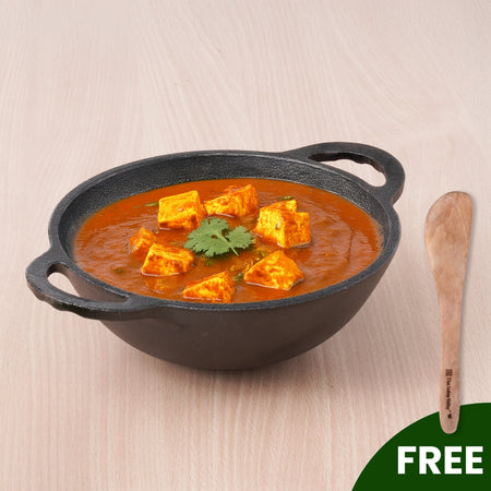 The Indus Valley CASTrong Cast Iron Kadai, Pre-seasoned, Nonstick, 100% Pure, Toxin-free, Spatula, 25.2cm, 2.2L, 2.37kg