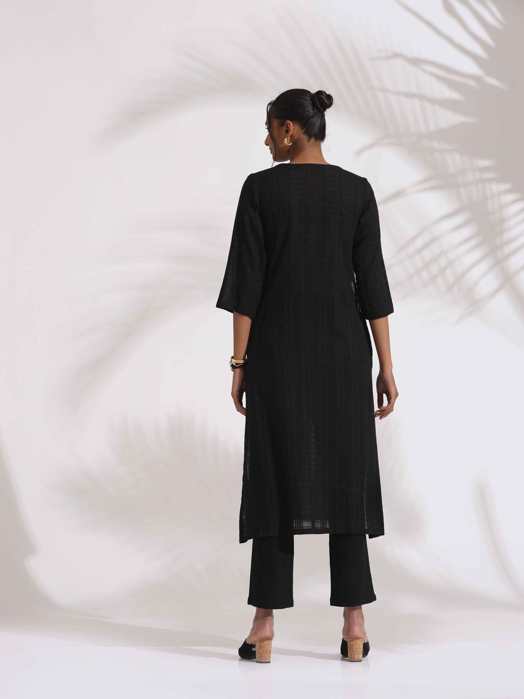 trueBrowns Black Cotton High Slit Kurta Set - Distacart