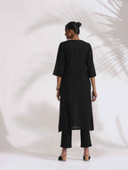 trueBrowns Black Cotton High Slit Kurta Set - Distacart