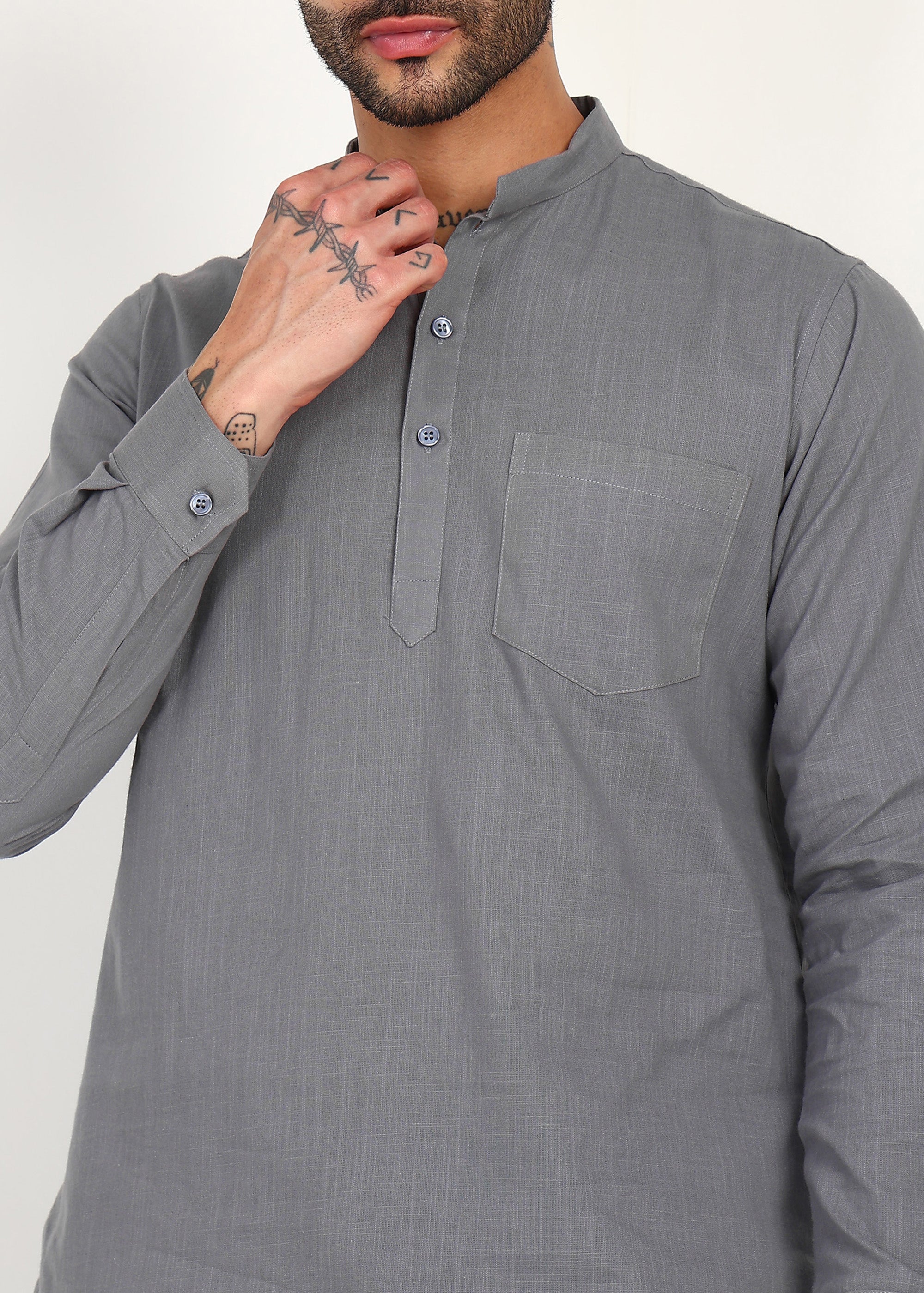 Fabmade Slate Grey Linen Short Kurta Co-Ord Set