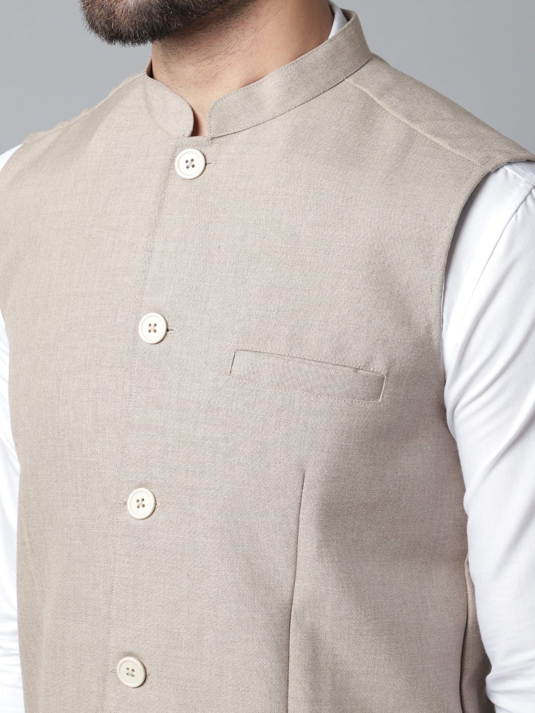 Even Apparels Men's Brown Nehru Jacket With Welt Pockets