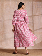 trueBrowns Pink Overall Floral Block Print Cotton Wrap Dress - Distacart