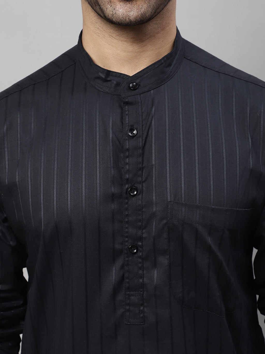 Even Apparels Black Pure Cotton Kurta With Band Collar - Distacart