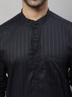 Even Apparels Black Pure Cotton Kurta With Band Collar - Distacart