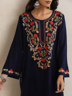trueBrowns Blue Kashmiri Embroidered Woollen Phiran Kurta - Distacart