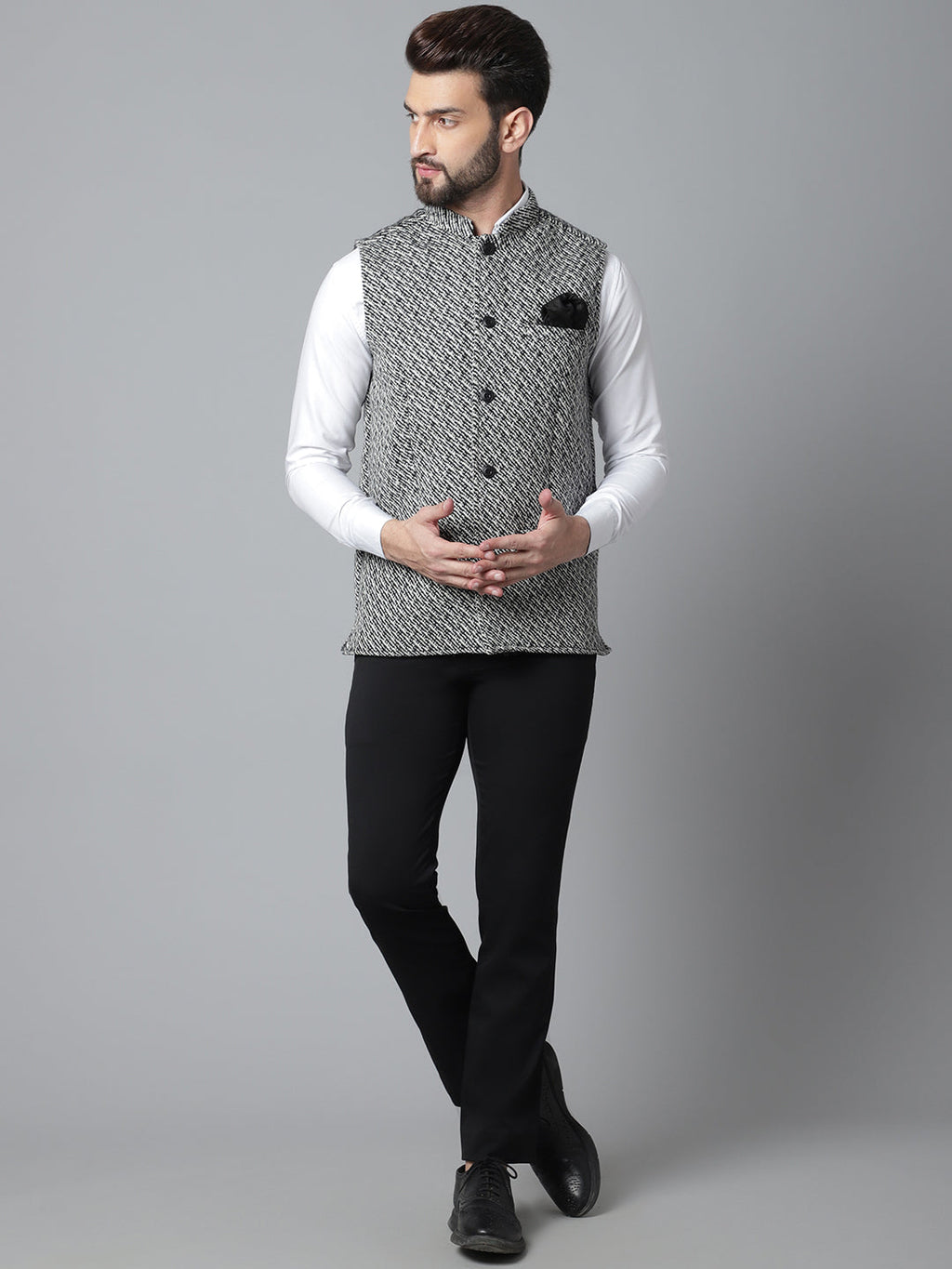 Even Apparels Men's Grey Pure Wool Nehru Jacket