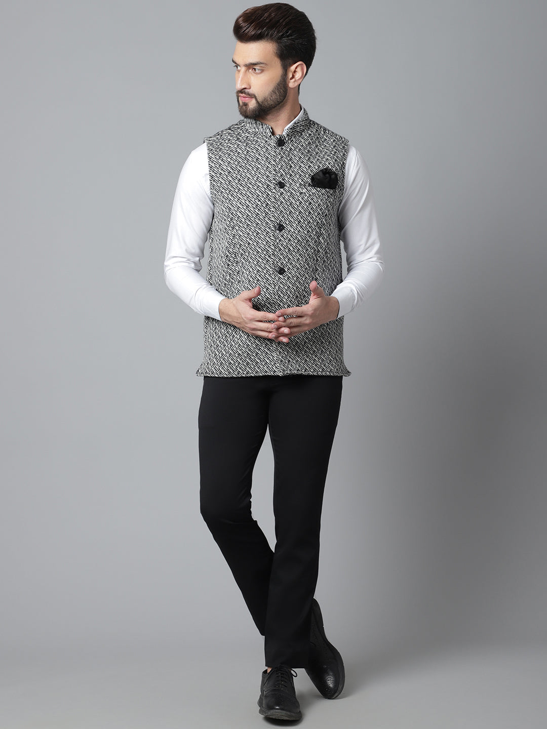 Even Apparels Men's Grey Pure Wool Nehru Jacket