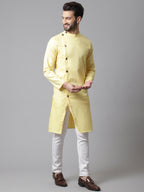 Even Apparels Yellow Sherwani Kurta With Asymetrical Cut - Distacart