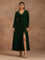 trueBrowns Green Velvet Dress - Distacart
