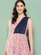 Ahalyaa Abstract Printed Empire Ethnic Dress - Distacart