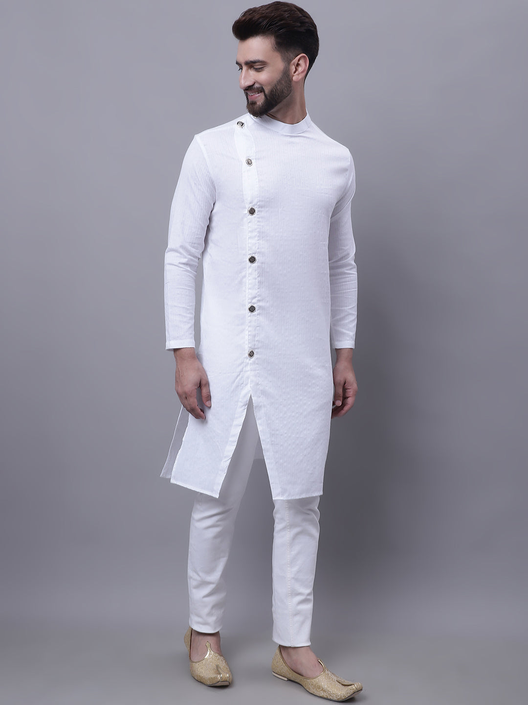 Even Apparels White Sherwani Kurta With Asymetrical Cut - Distacart