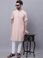 Even Apparels Peach Pure Cotton Short Sleeves Kurta With Band Collar - Distacart