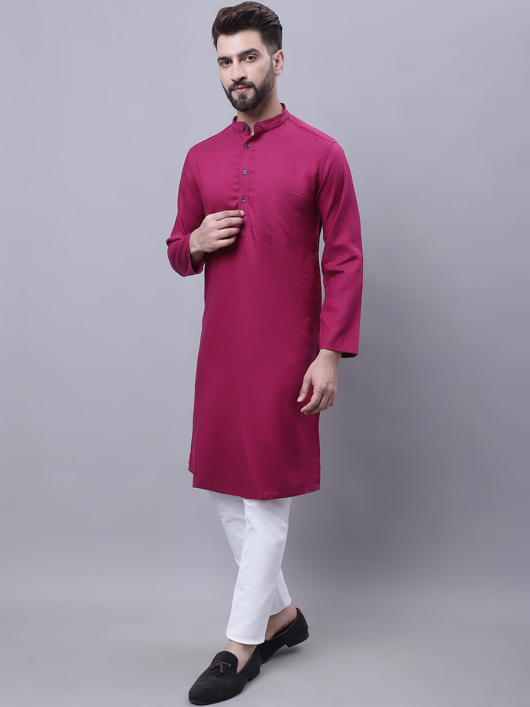 Even Apparels Wine Pure Cotton Kurta With Band Collar - Distacart