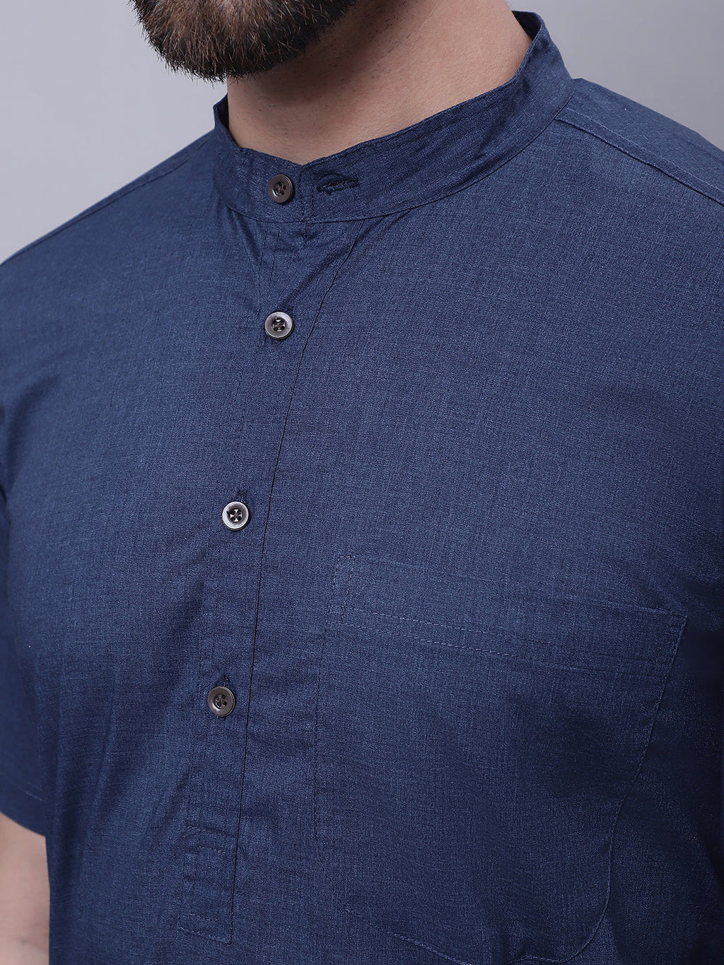 Even Apparels Blue Pure Cotton Short Sleeves Kurta With Band Collar - Distacart