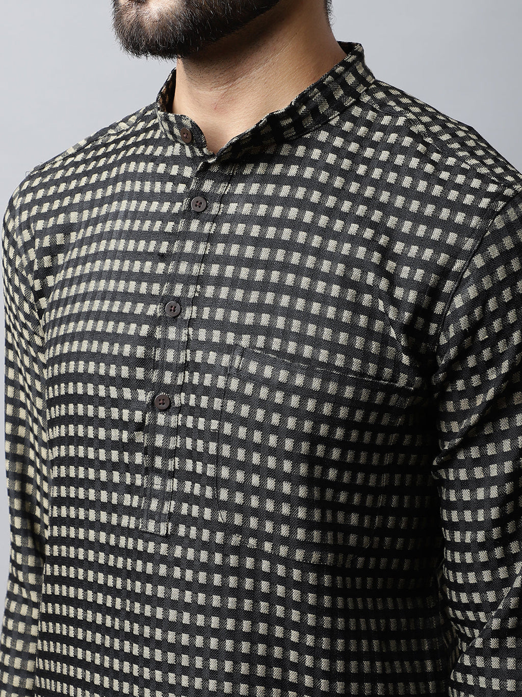 Even Apparels Brown Pure Cotton Kurta With Band Collar - Distacart