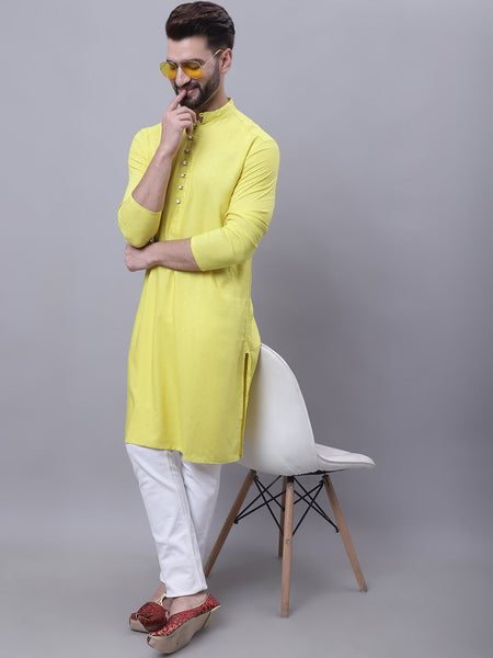 Even Apparels Yellow Pure Cotton Short Sleeves Kurta With Band Collar