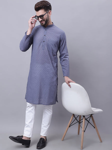 Even Apparels Grey Pure Cotton Kurta With Band Collar