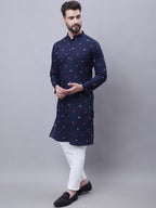 Even Apparels Blue Pure Cotton Kurta With Band Collar - Distacart