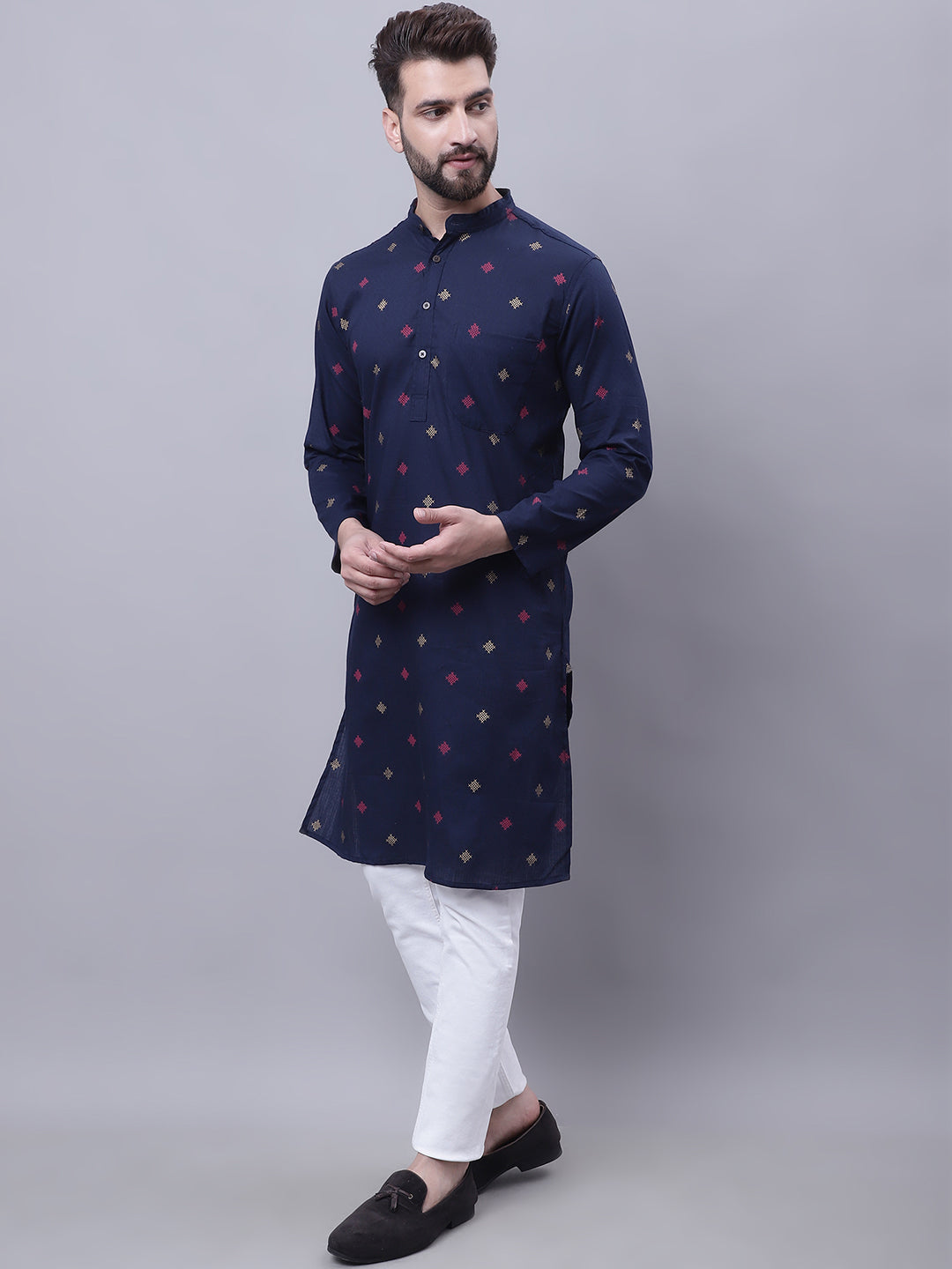 Even Apparels Blue Pure Cotton Kurta With Band Collar - Distacart
