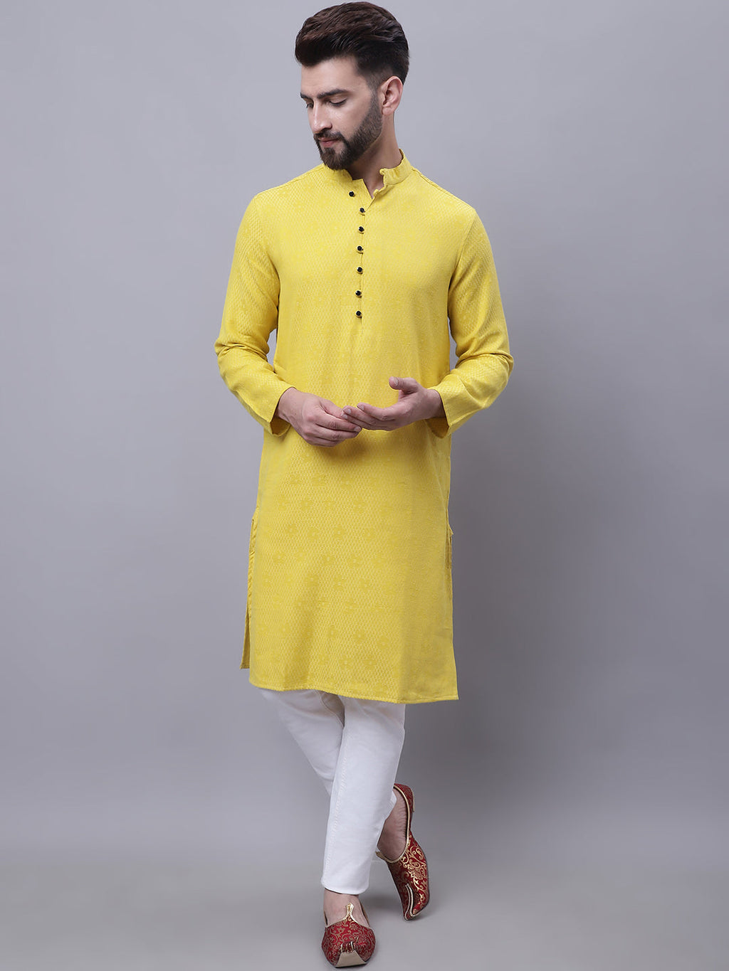 Even Apparels Yellow Pure Cotton Kurta With Band Collar - Distacart