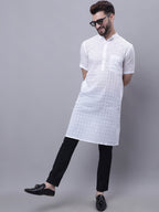 Even Apparels White Pure Cotton Short Sleeves Kurta With Band Collar - Distacart